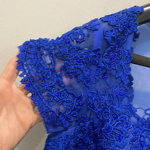 Royal Blue Lace Formal Gown Size 14 Plus Elegant Maxi Dress - Picture 6 of 15